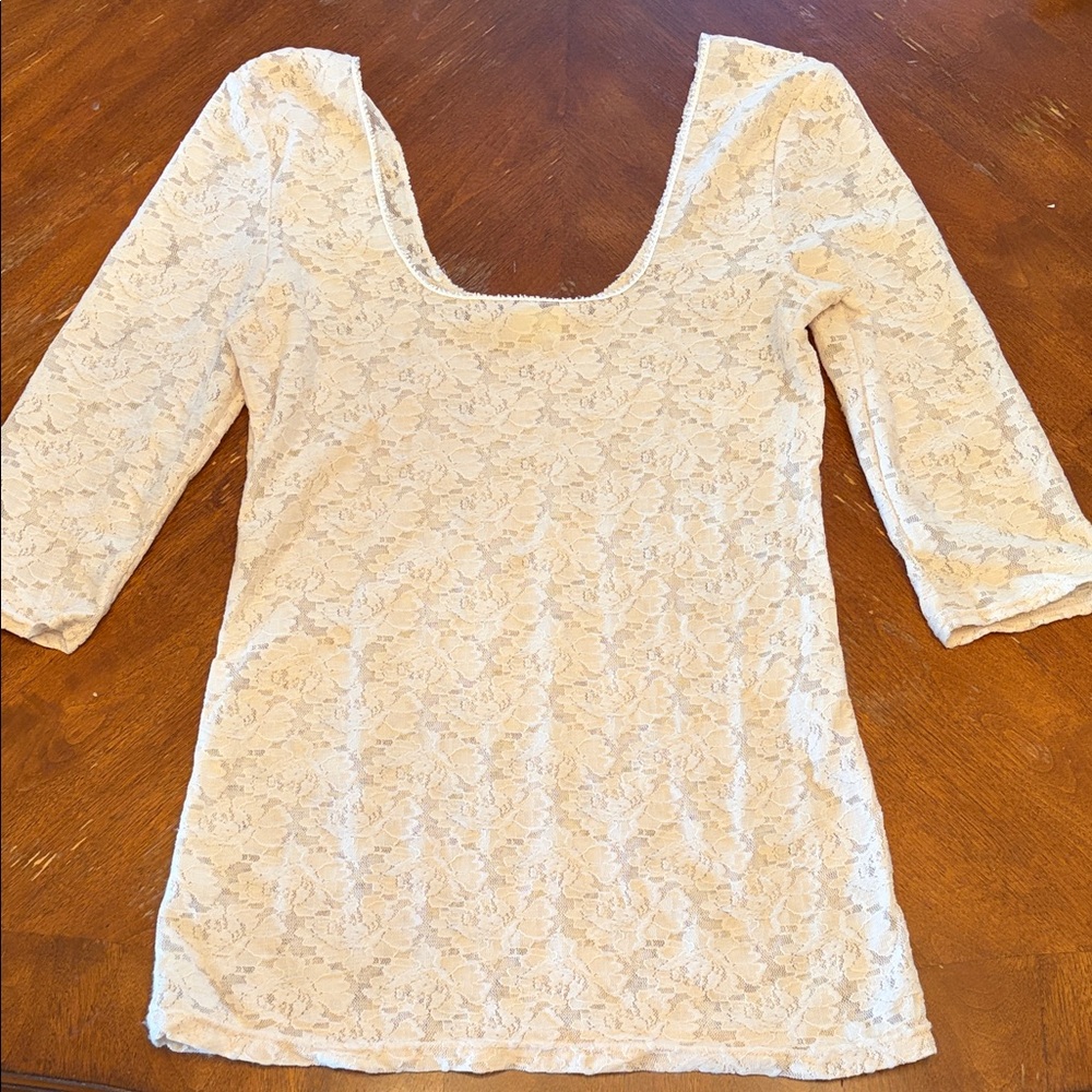 Free People Cream Lace Scoop Neck Top